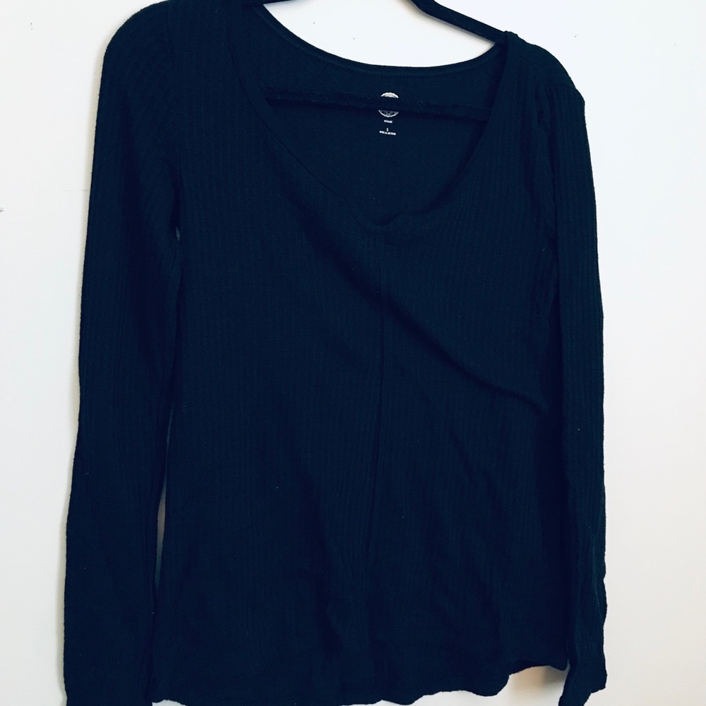 Black Waffle Knit Shirt